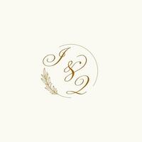 Initials IQ wedding monogram logo with leaves and elegant circular lines vector