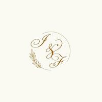 Initials IF wedding monogram logo with leaves and elegant circular lines vector