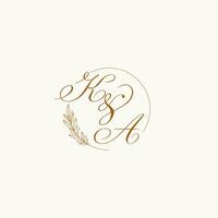 Initials KA wedding monogram logo with leaves and elegant circular lines vector