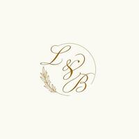 Initials LB wedding monogram logo with leaves and elegant circular lines vector