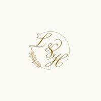 Initials LH wedding monogram logo with leaves and elegant circular lines vector