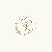 Initials LV wedding monogram logo with leaves and elegant circular lines vector