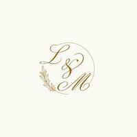 Initials LM wedding monogram logo with leaves and elegant circular lines vector