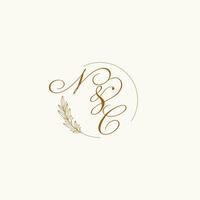 Initials NC wedding monogram logo with leaves and elegant circular lines vector