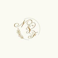 iniciales nf Boda monograma logo con hojas y elegante circular líneas vector