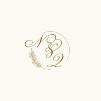 Initials NQ wedding monogram logo with leaves and elegant circular lines vector