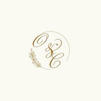 Initials OC wedding monogram logo with leaves and elegant circular lines vector