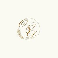 iniciales sobredosis Boda monograma logo con hojas y elegante circular líneas vector