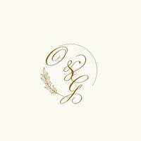 Initials OG wedding monogram logo with leaves and elegant circular lines vector