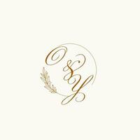 iniciales oy Boda monograma logo con hojas y elegante circular líneas vector