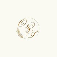 Initials OS wedding monogram logo with leaves and elegant circular lines vector