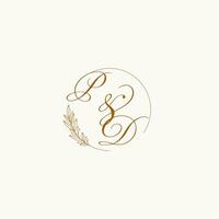 Initials PD wedding monogram logo with leaves and elegant circular lines vector