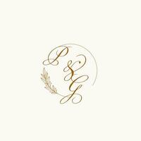 Initials PG wedding monogram logo with leaves and elegant circular lines vector