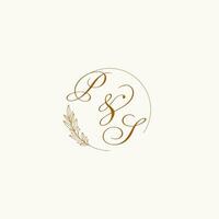 Initials PS wedding monogram logo with leaves and elegant circular lines vector