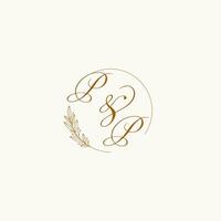 Initials PP wedding monogram logo with leaves and elegant circular lines vector