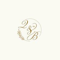 Initials QB wedding monogram logo with leaves and elegant circular lines vector