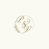 Initials PV wedding monogram logo with leaves and elegant circular lines vector