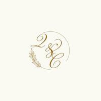 Initials QC wedding monogram logo with leaves and elegant circular lines vector