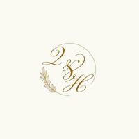 Initials QH wedding monogram logo with leaves and elegant circular lines vector