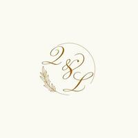 Initials QL wedding monogram logo with leaves and elegant circular lines vector