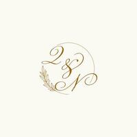 Initials QN wedding monogram logo with leaves and elegant circular lines vector