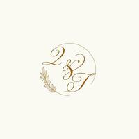 Initials QT wedding monogram logo with leaves and elegant circular lines vector