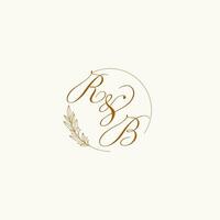 Initials RB wedding monogram logo with leaves and elegant circular lines vector