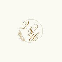 Initials QU wedding monogram logo with leaves and elegant circular lines vector