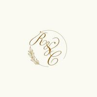 Initials RC wedding monogram logo with leaves and elegant circular lines vector