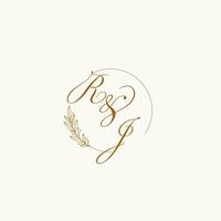 Initials RJ wedding monogram logo with leaves and elegant circular lines vector