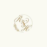 Initials RH wedding monogram logo with leaves and elegant circular lines vector
