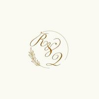 Initials RQ wedding monogram logo with leaves and elegant circular lines vector