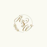 Initials RW wedding monogram logo with leaves and elegant circular lines vector