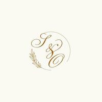 Initials SO wedding monogram logo with leaves and elegant circular lines vector