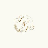 iniciales sn Boda monograma logo con hojas y elegante circular líneas vector