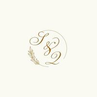 Initials SQ wedding monogram logo with leaves and elegant circular lines vector