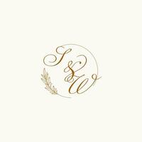 Initials SW wedding monogram logo with leaves and elegant circular lines vector