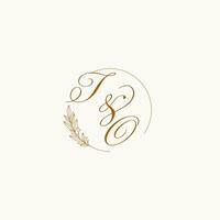 Initials TO wedding monogram logo with leaves and elegant circular lines vector