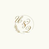 Initials UQ wedding monogram logo with leaves and elegant circular lines vector