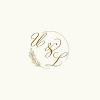 Initials UL wedding monogram logo with leaves and elegant circular lines vector