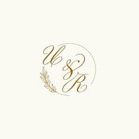 Initials UR wedding monogram logo with leaves and elegant circular lines vector