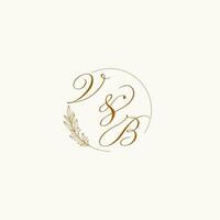 Initials VB wedding monogram logo with leaves and elegant circular lines vector