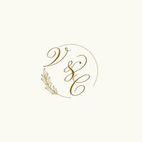 Initials VC wedding monogram logo with leaves and elegant circular lines vector