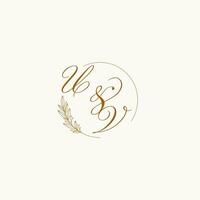 Initials UV wedding monogram logo with leaves and elegant circular lines vector