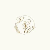 Initials VW wedding monogram logo with leaves and elegant circular lines vector