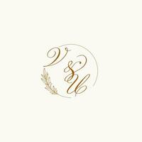 Initials VU wedding monogram logo with leaves and elegant circular lines vector