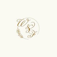 Initials WF wedding monogram logo with leaves and elegant circular lines vector