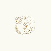 Initials WD wedding monogram logo with leaves and elegant circular lines vector