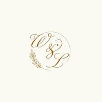 iniciales wl Boda monograma logo con hojas y elegante circular líneas vector