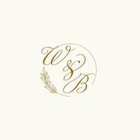 Initials WB wedding monogram logo with leaves and elegant circular lines vector